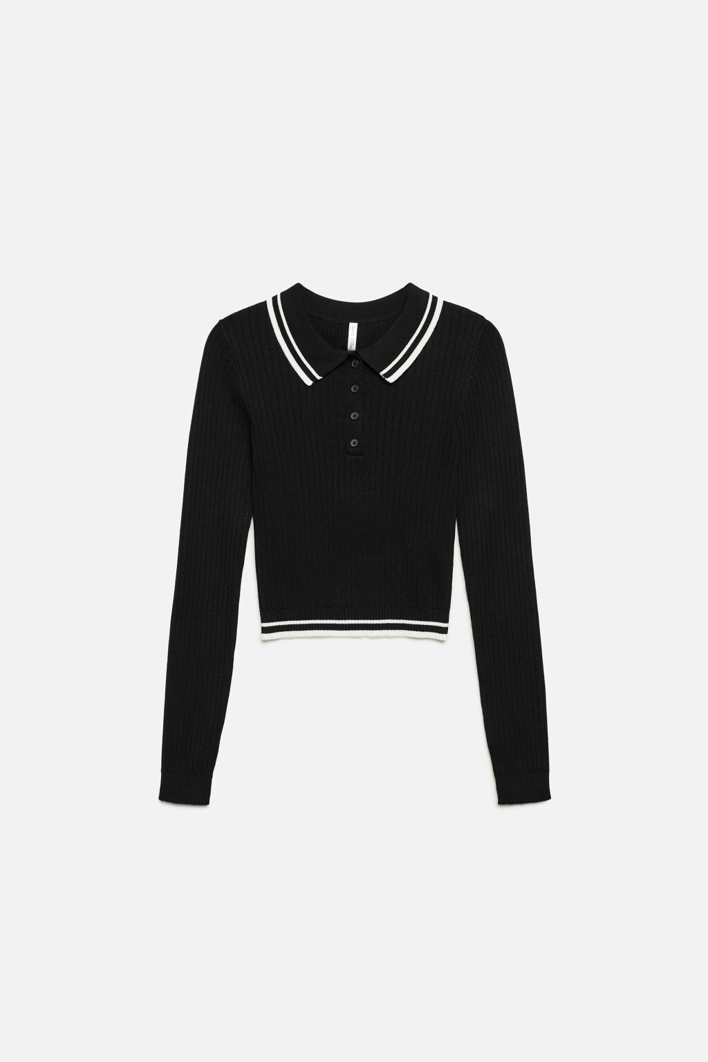 Лонгслив-поло вискозный облегающий в рубчик - цвет черный - 7