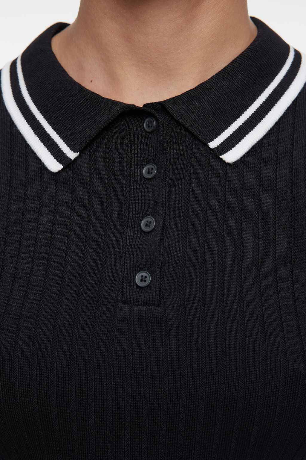 Лонгслив-поло вискозный облегающий в рубчик - цвет черный - 5
