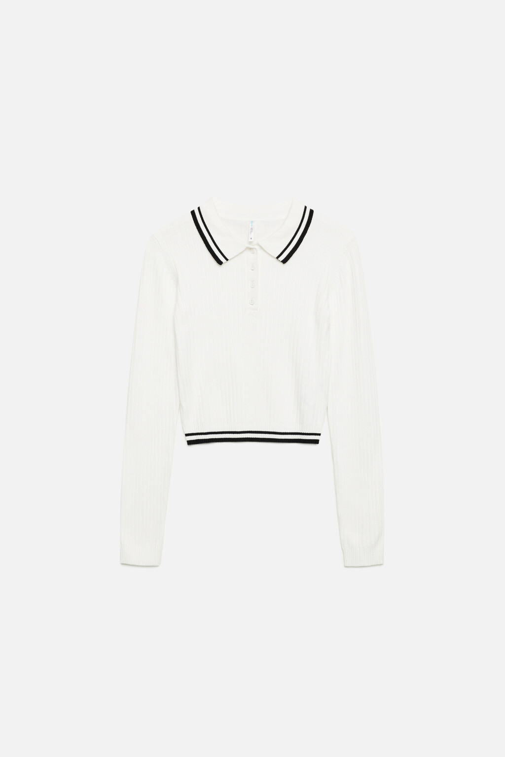Лонгслив-поло вискозный облегающий в рубчик - цвет молочный - 7