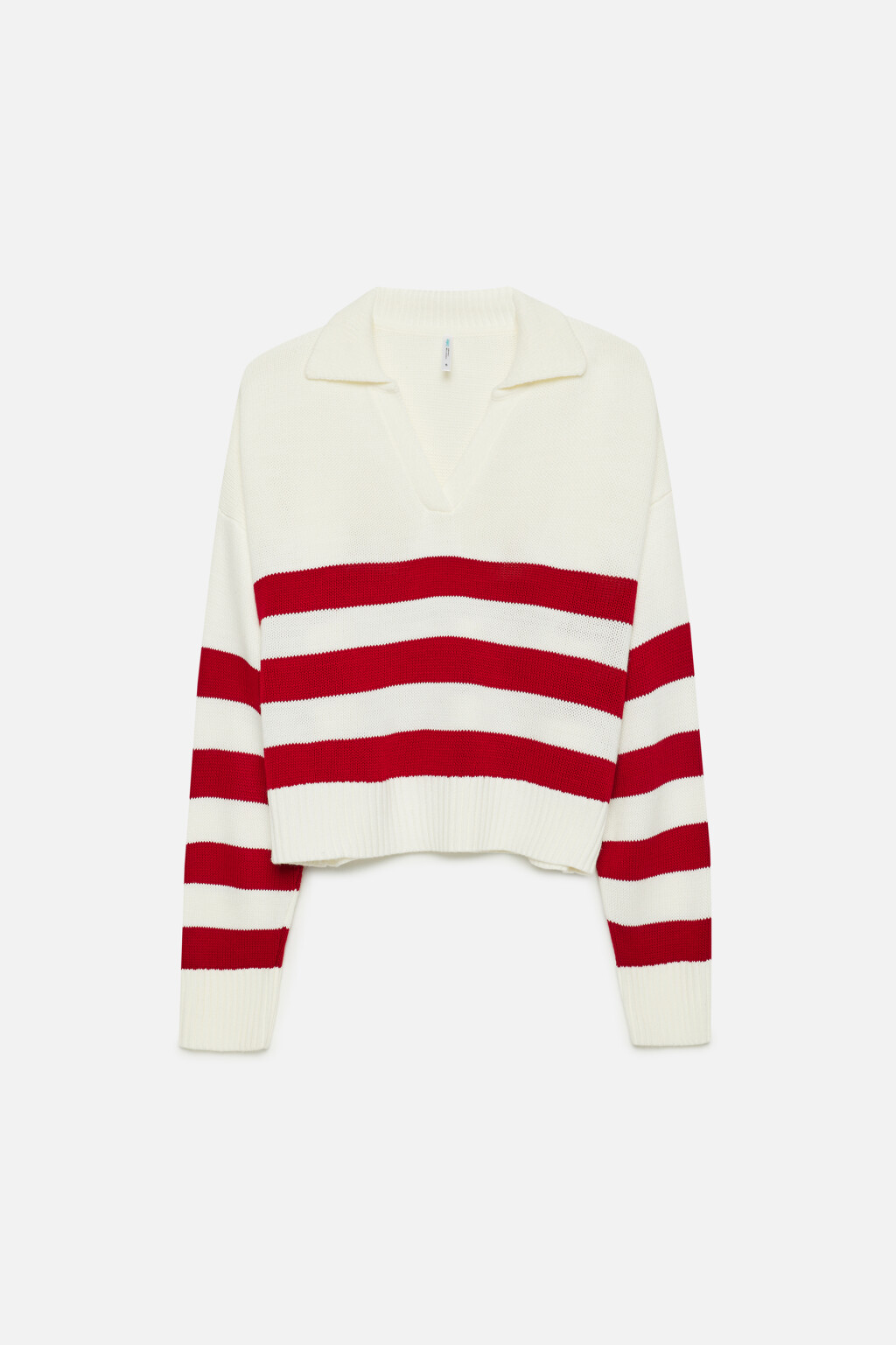 Джемпер-поло вязаный свободный с принтом в полоску - цвет красный - 7