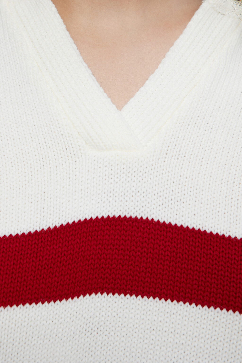 Джемпер-поло вязаный свободный с принтом в полоску - цвет красный - 5