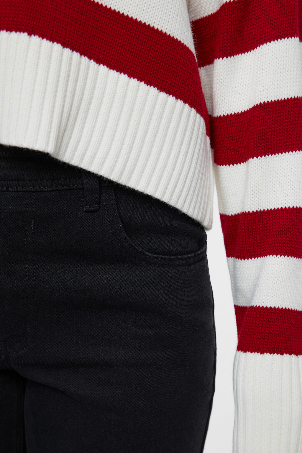 Джемпер-поло вязаный свободный с принтом в полоску - цвет красный - 6