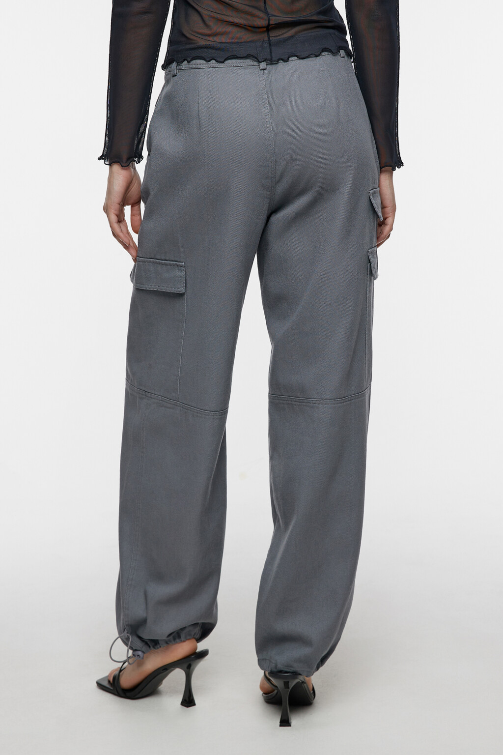 Брюки-парашюты широкие хлопковые с карманами карго - цвет серый - 4