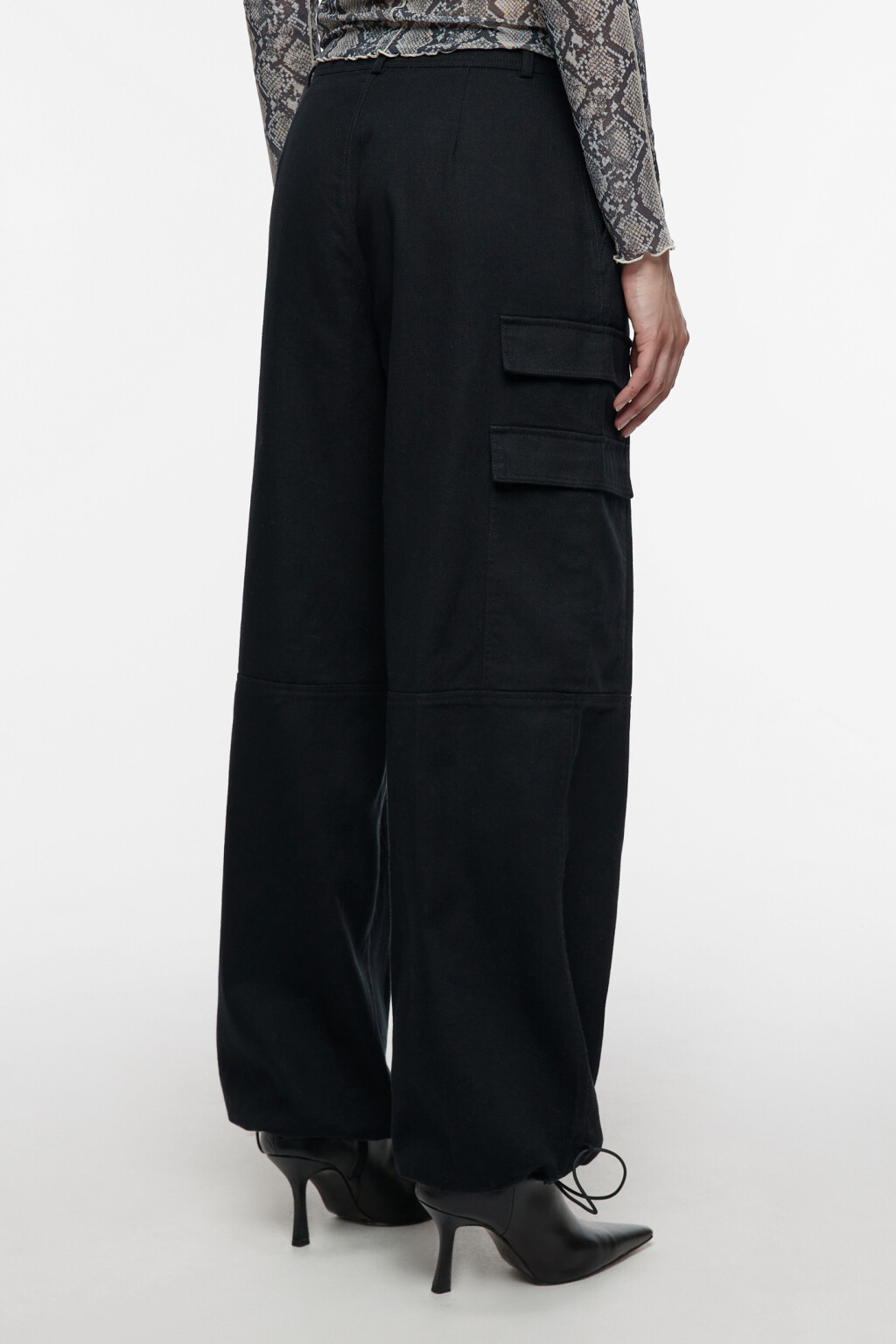 Брюки-парашюты широкие хлопковые с карманами карго - цвет черный - 3