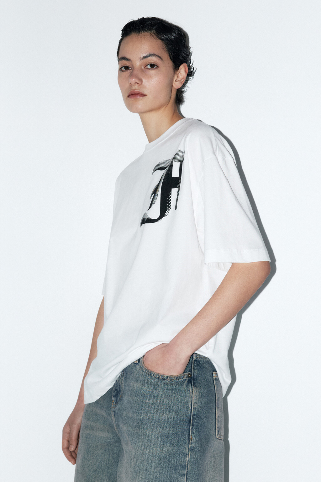 Футболка oversize хлопковая с принтом на груди - цвет белый - 3