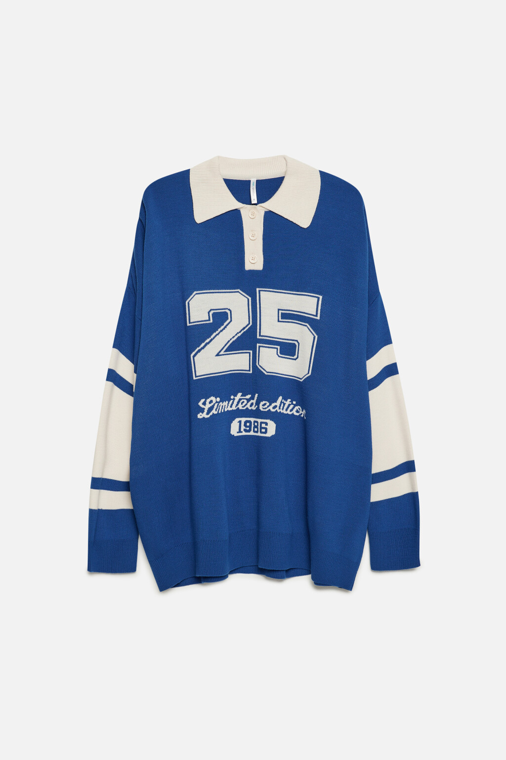 Джемпер oversize вязаный с воротником-поло и принтом - цвет синий - 9