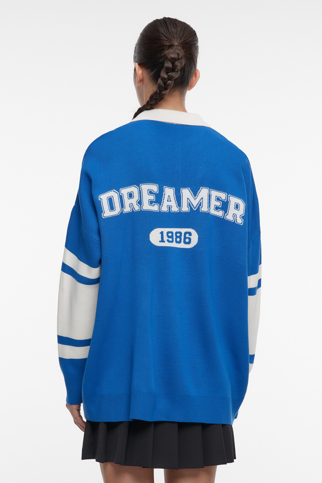 Джемпер oversize вязаный с воротником-поло и принтом - цвет синий - 5