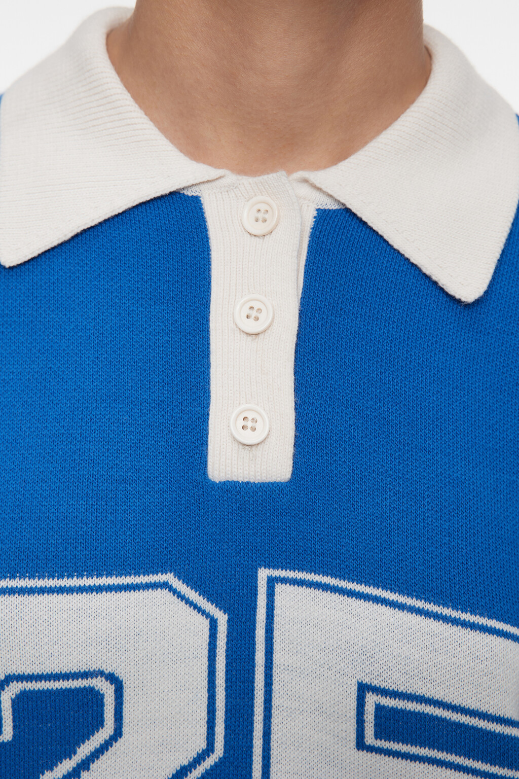 Джемпер oversize вязаный с воротником-поло и принтом - цвет синий - 6