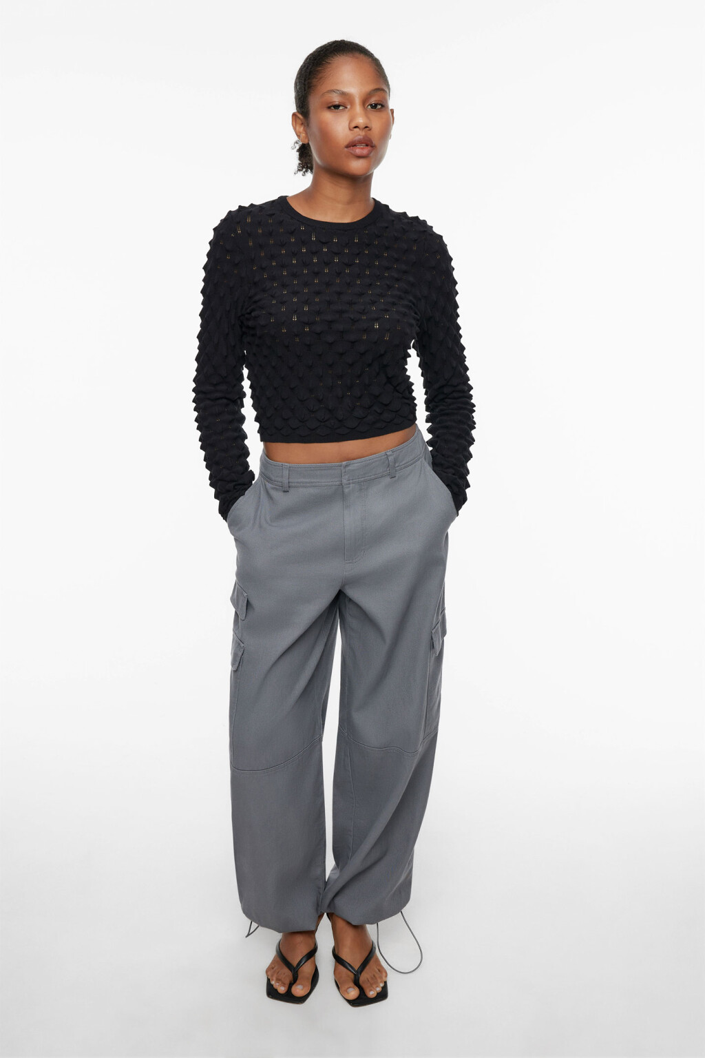 Джемпер вискозный облегающий с объемным узором - цвет черный - 7