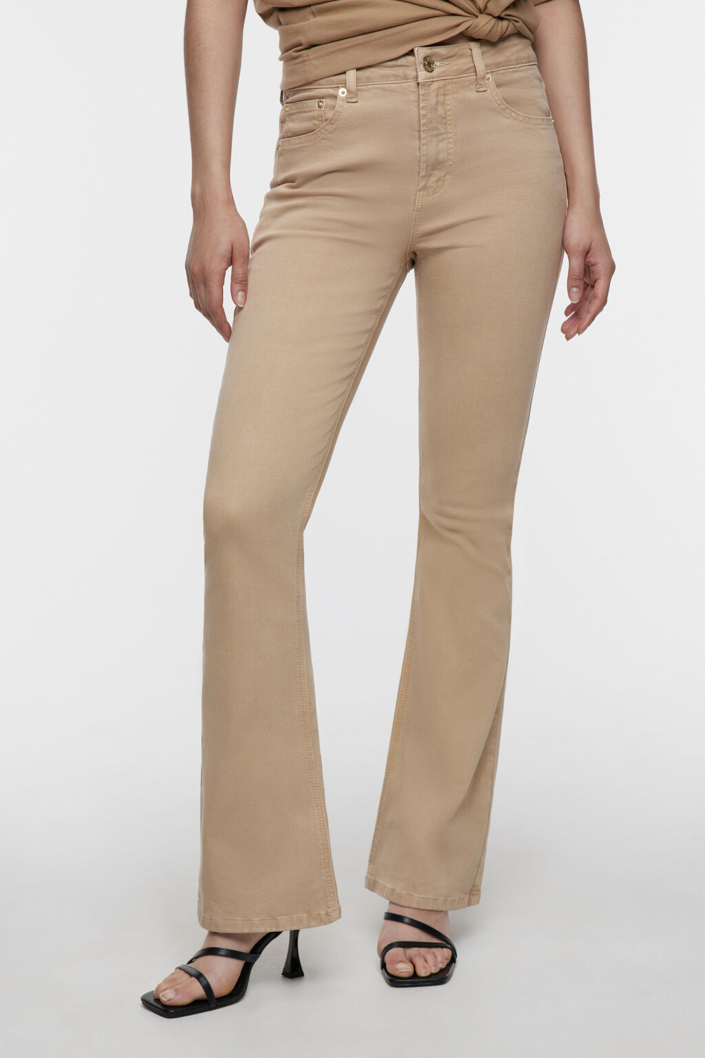 Джинсы клеш удлиненные с высокой посадкой - цвет бежевый - 2