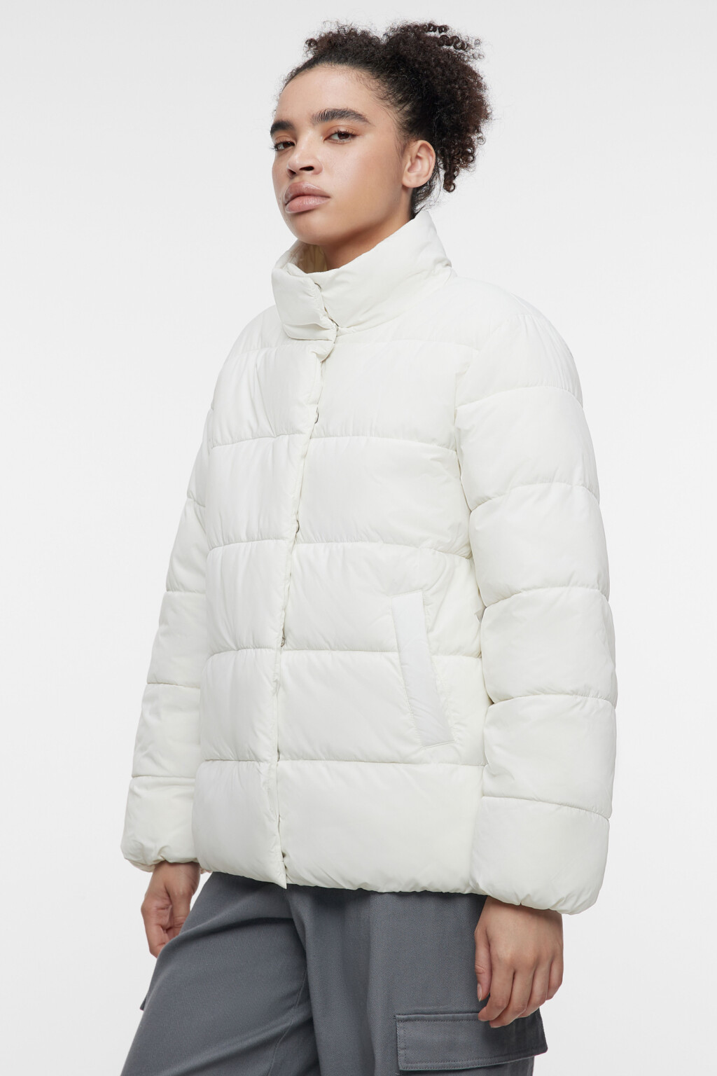 Куртка стеганая демисезонная с воротником-стойкой - цвет молочный - 3