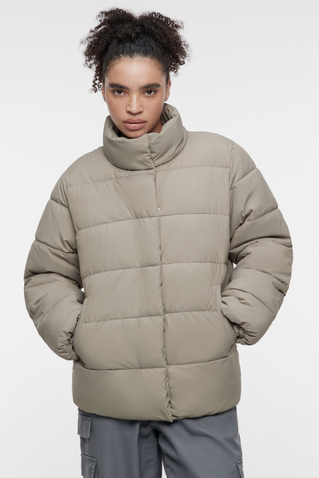 Куртка стеганая демисезонная с воротником-стойкой - цвет коричневый - 1