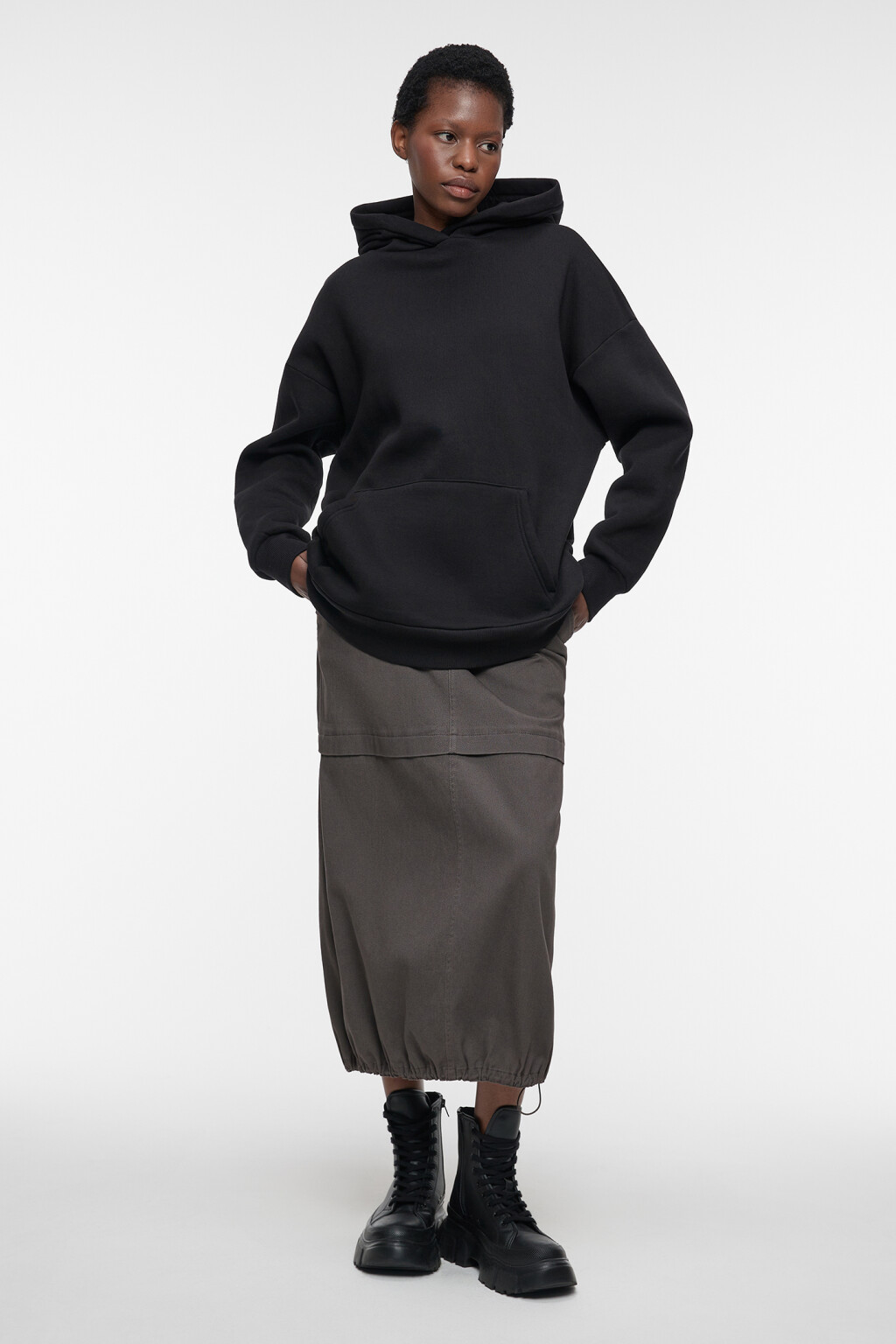 Юбка-парашют миди хлопковая на низкой посадке - цвет серый - 4