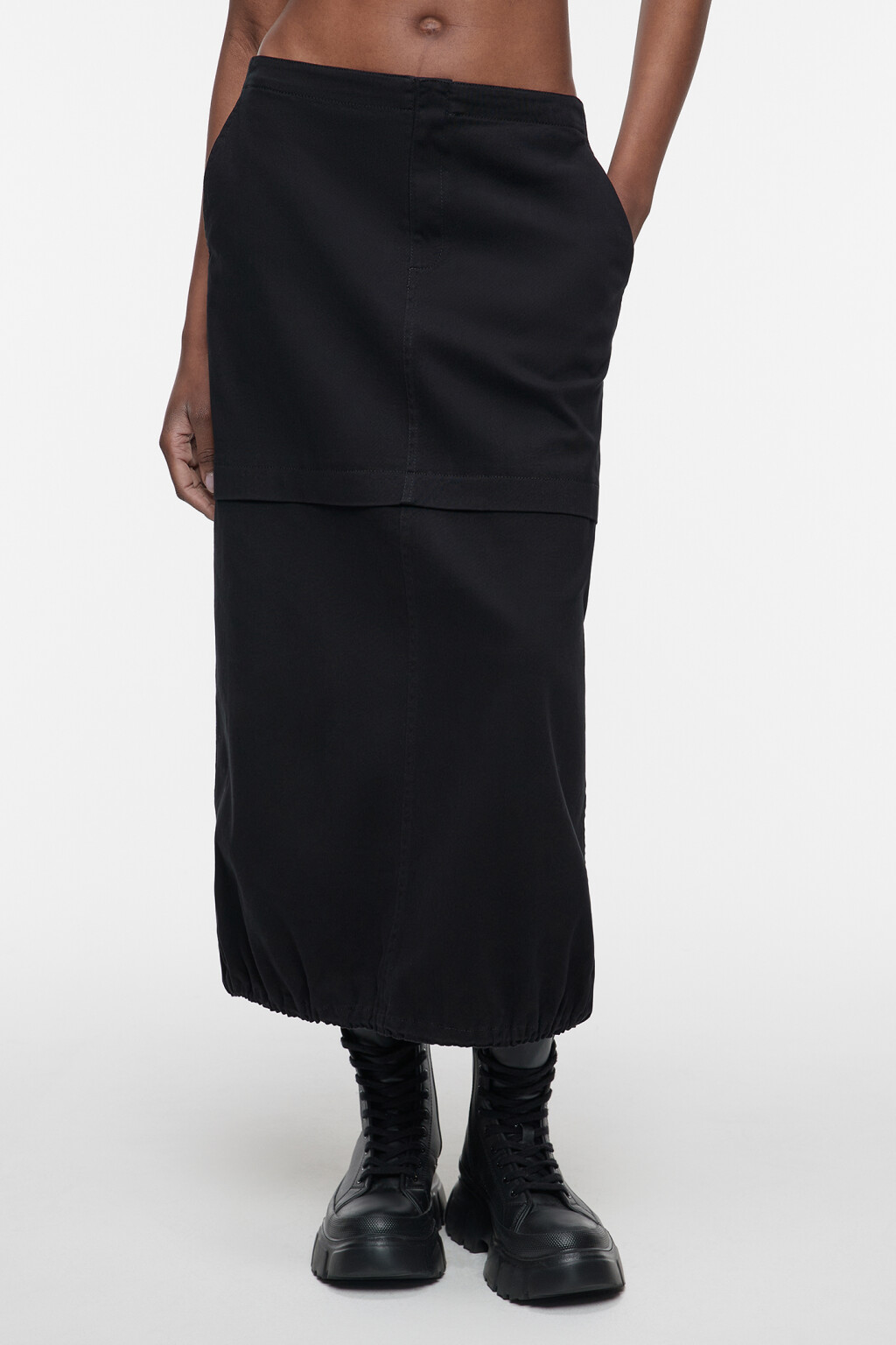 Юбка-парашют миди хлопковая на низкой посадке - цвет черный - 2