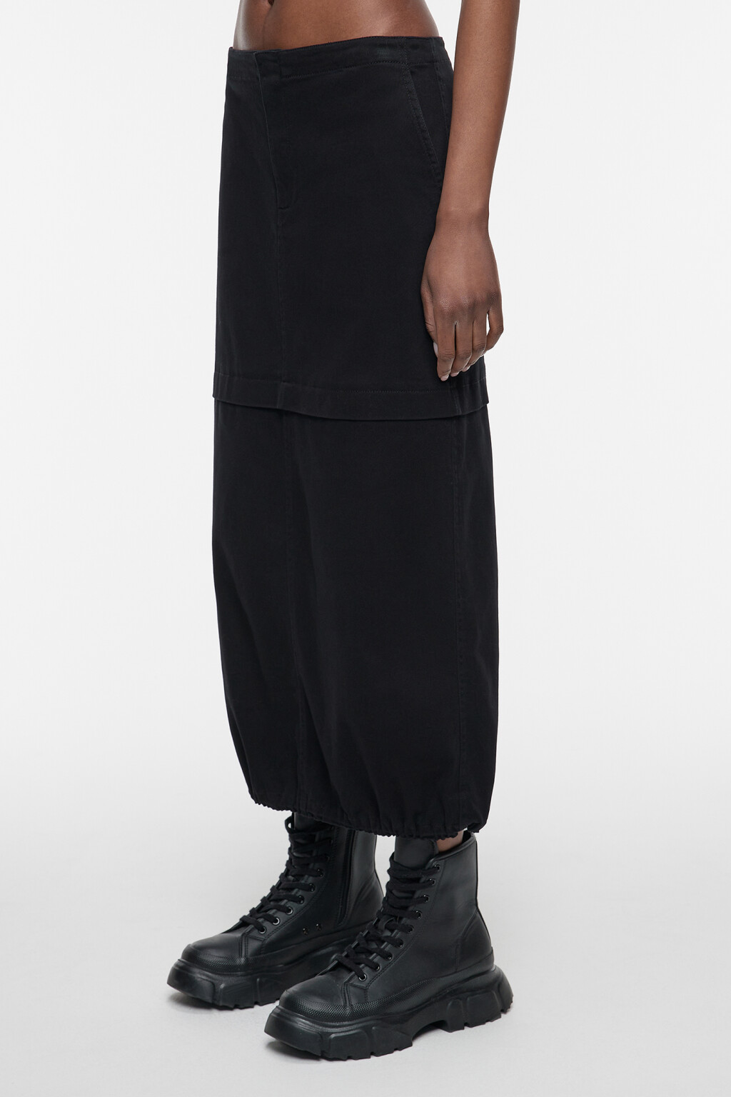 Юбка-парашют миди хлопковая на низкой посадке - цвет черный - 3