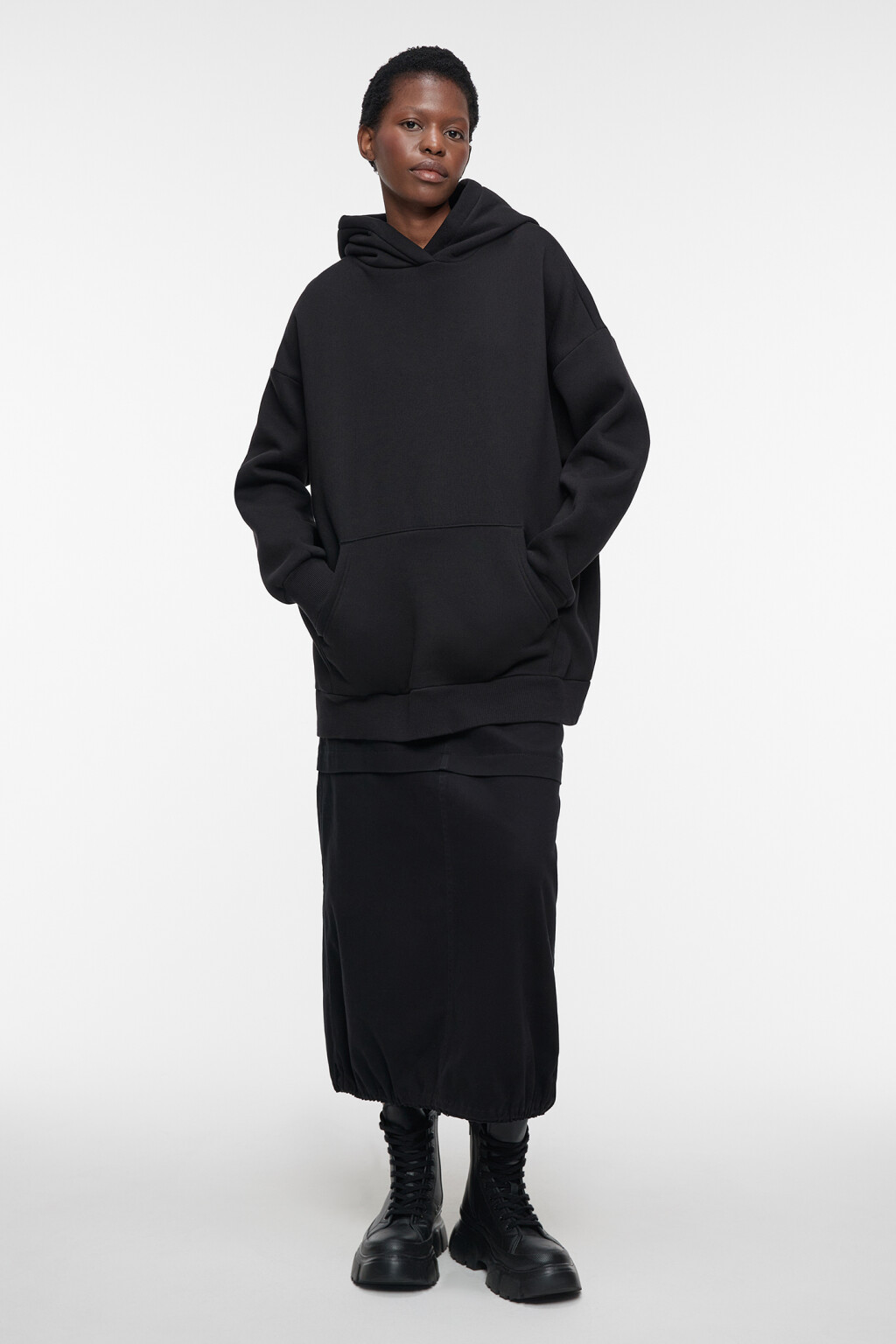 Юбка-парашют миди хлопковая на низкой посадке - цвет черный - 5