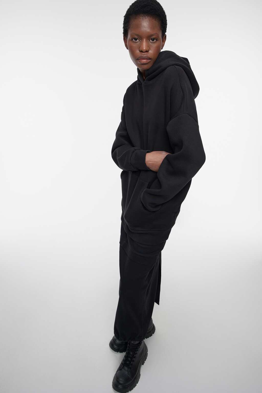 Юбка-парашют миди хлопковая на низкой посадке - цвет черный - 1