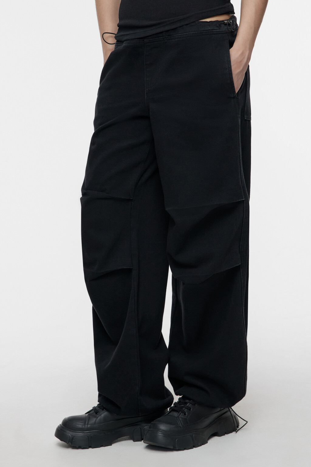 Брюки-парашюты джинсовые широкие на низкой посадке - цвет черный - 3