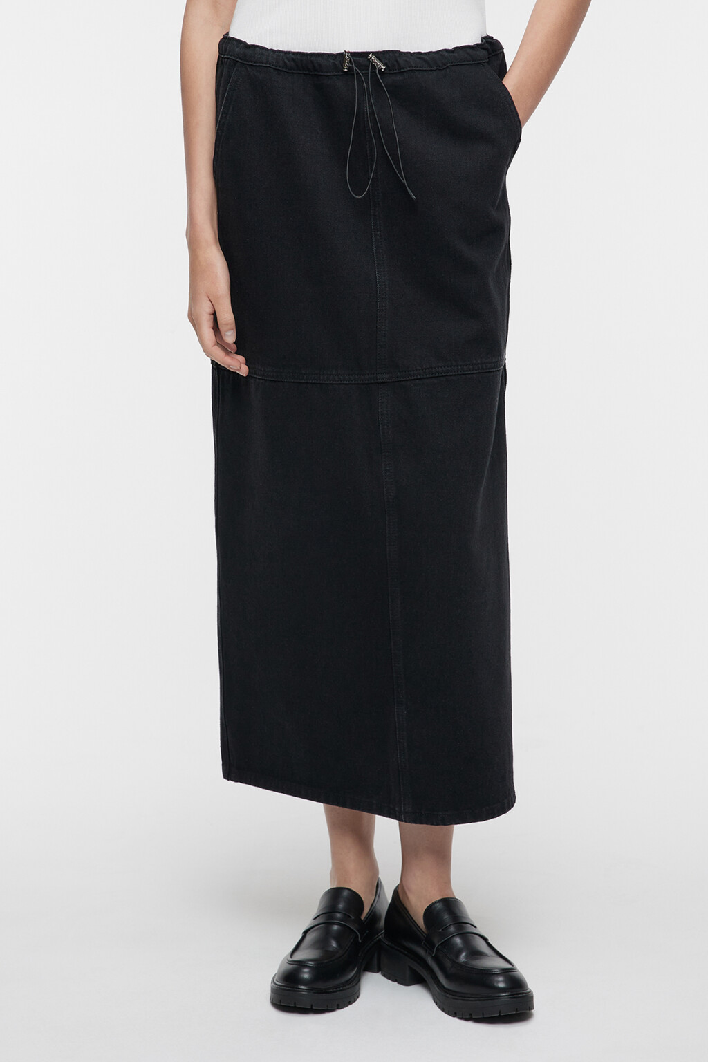 Юбка-парашют миди джинсовая с разрезом сбоку - цвет черный - 2