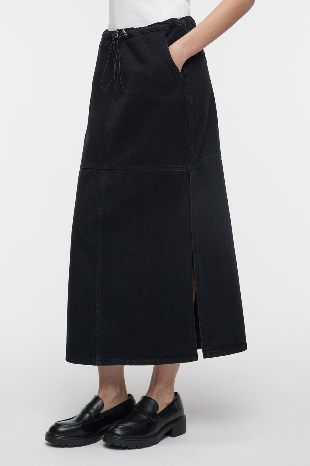 Юбка-парашют миди джинсовая с разрезом сбоку - цвет черный - 3