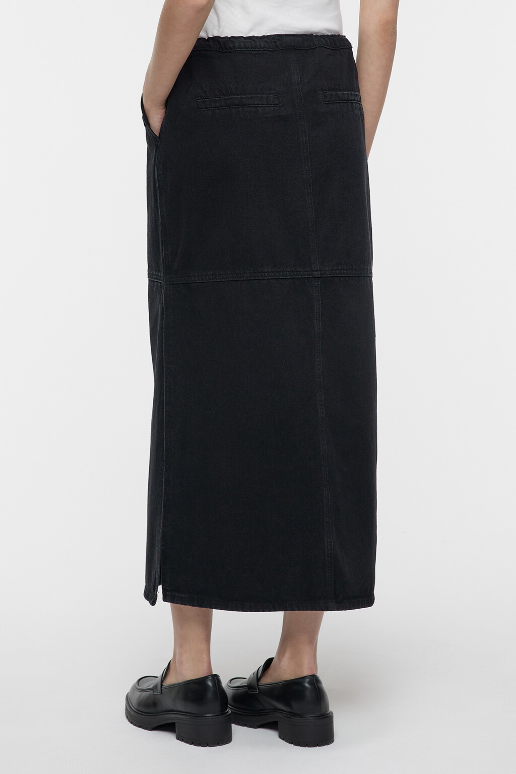 Юбка-парашют миди джинсовая с разрезом сбоку - цвет черный - 4