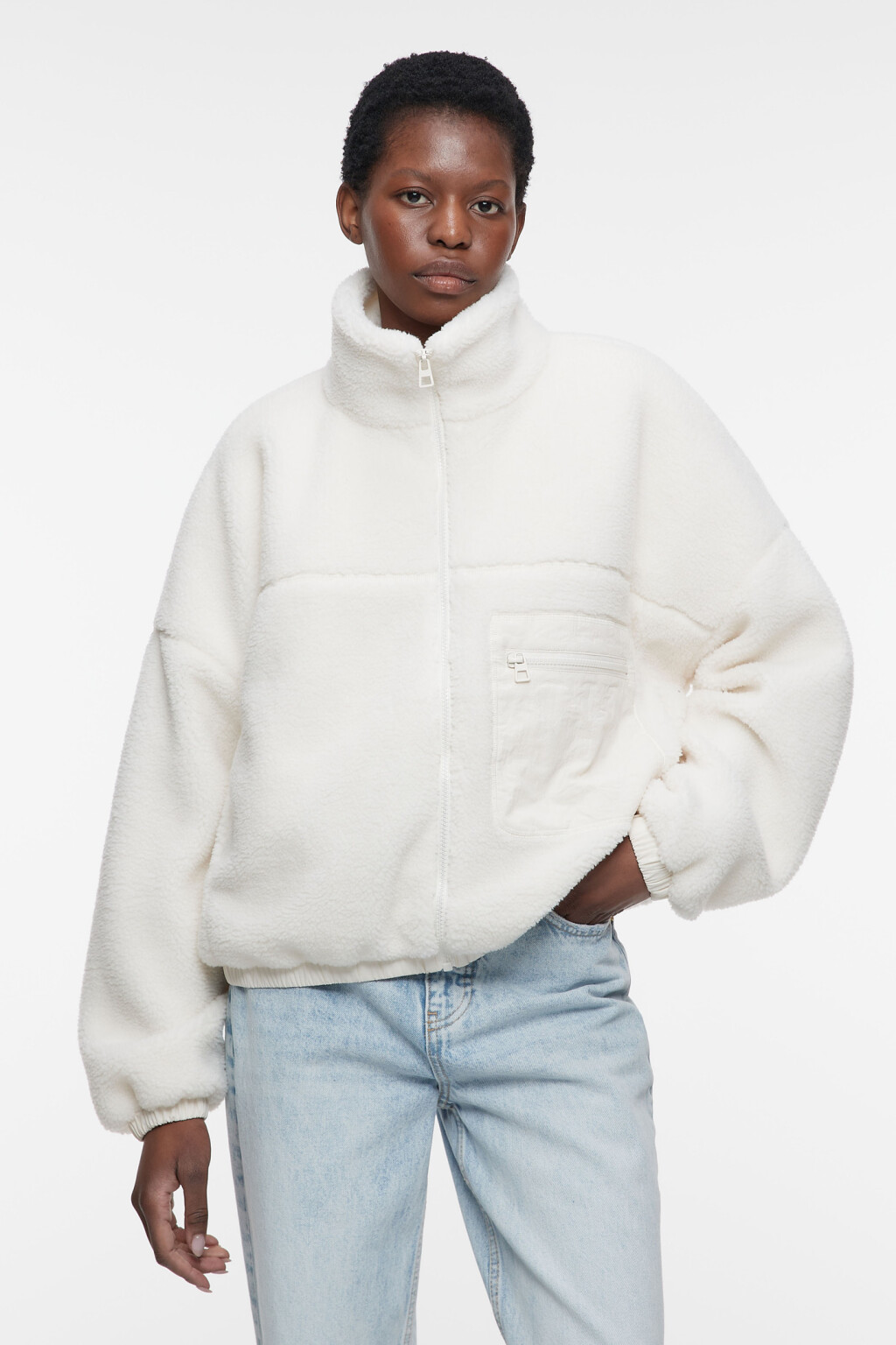 Куртка-бомбер укороченная  - цвет молочный - 2