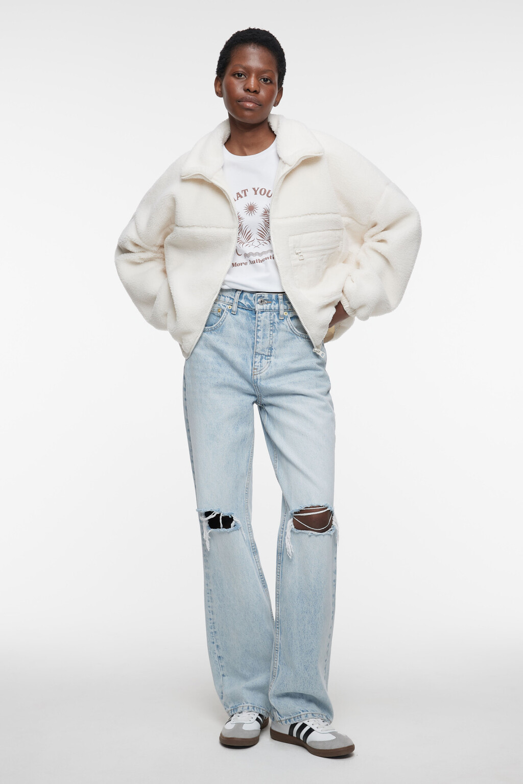 Куртка-бомбер укороченная  - цвет молочный - 1