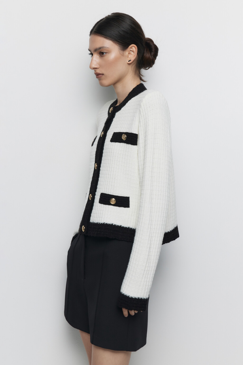 Кардиган-жакет на пуговицах вязаный в клетку - цвет бежевый - 2