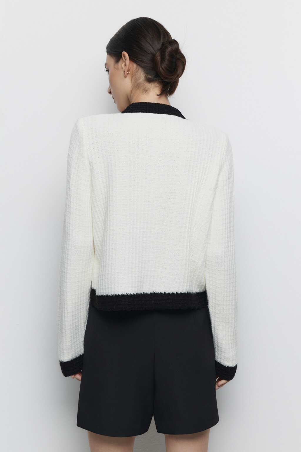 Кардиган-жакет на пуговицах вязаный в клетку - цвет бежевый - 3