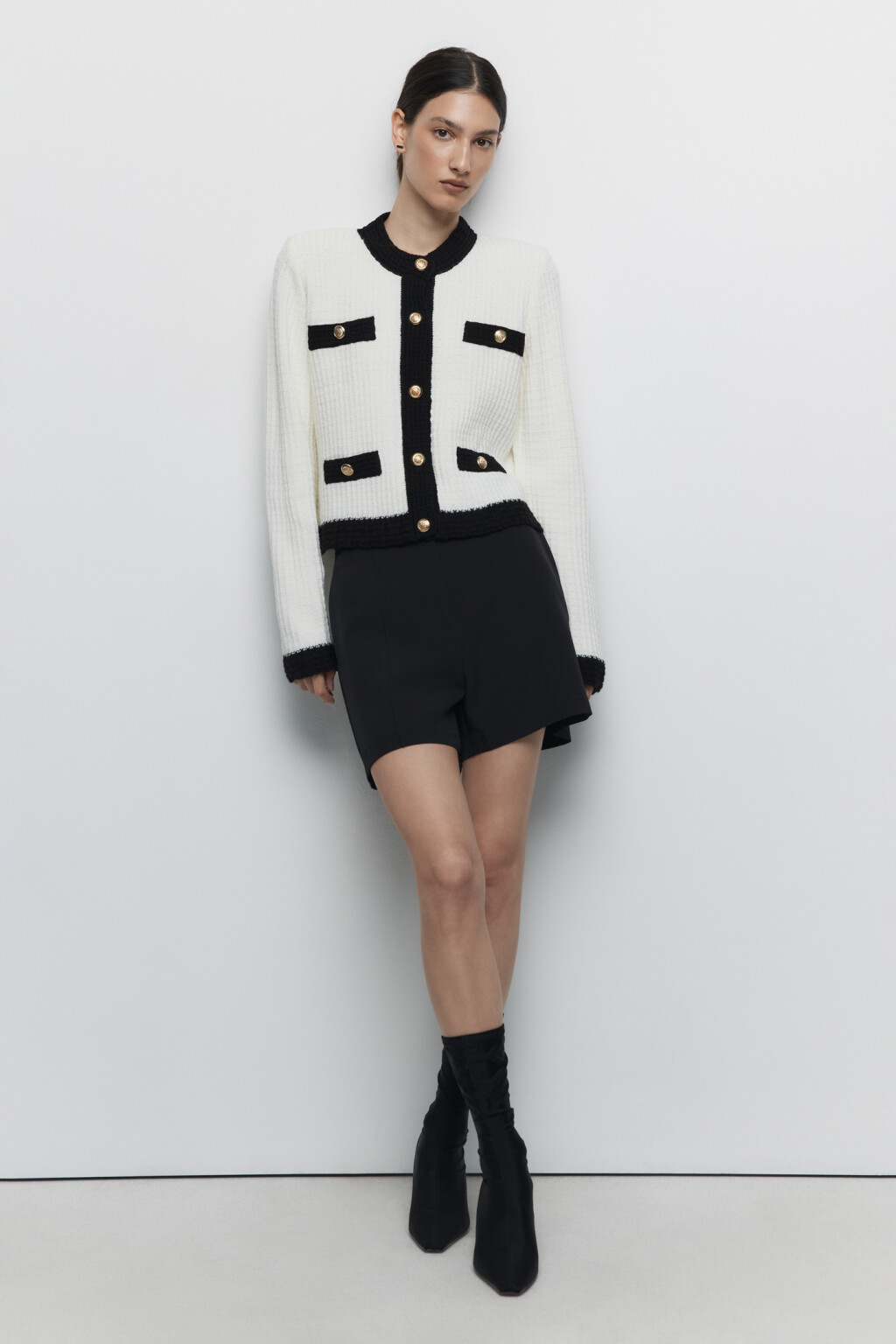 Кардиган-жакет на пуговицах вязаный в клетку - цвет бежевый - 4