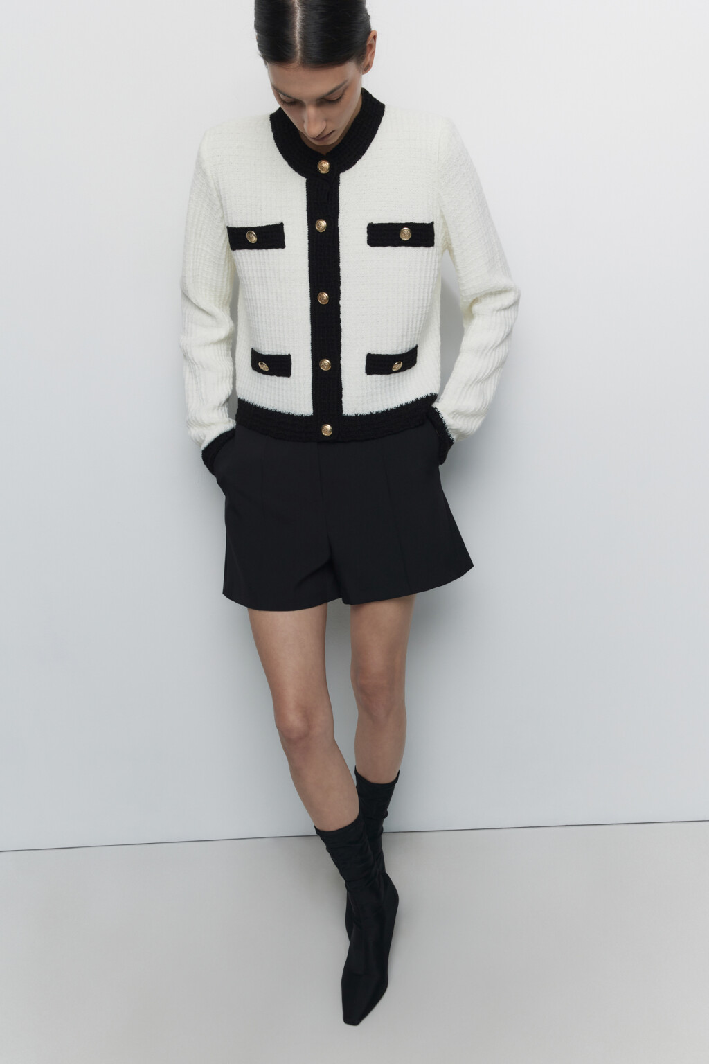 Кардиган-жакет на пуговицах вязаный в клетку - цвет бежевый - 5