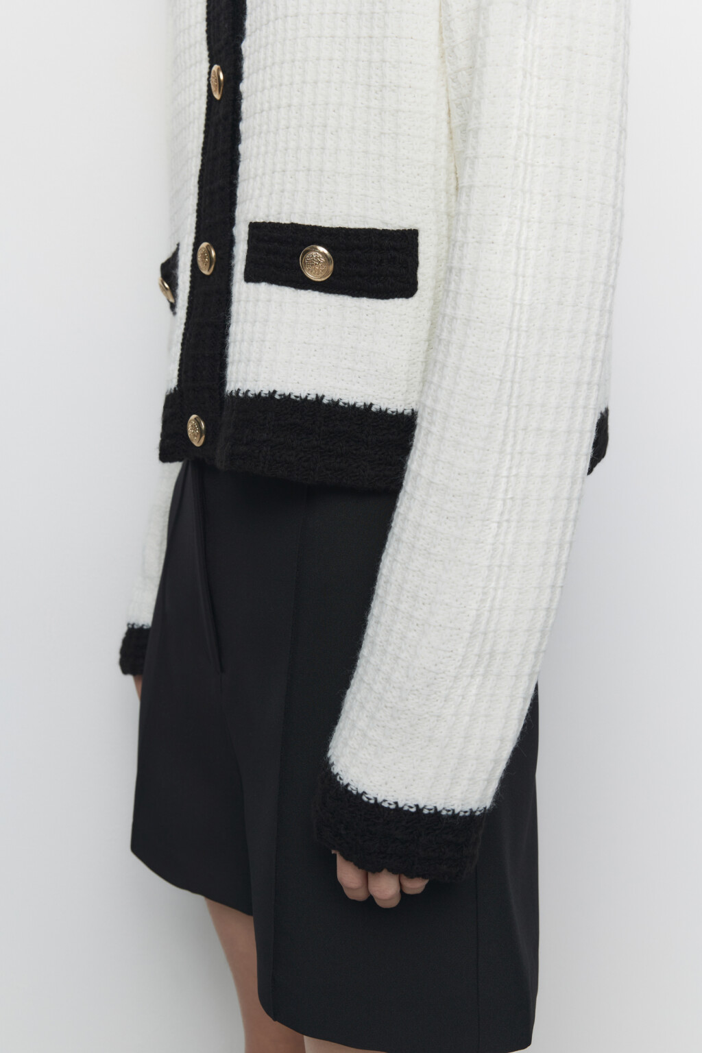 Кардиган-жакет на пуговицах вязаный в клетку - цвет бежевый - 8