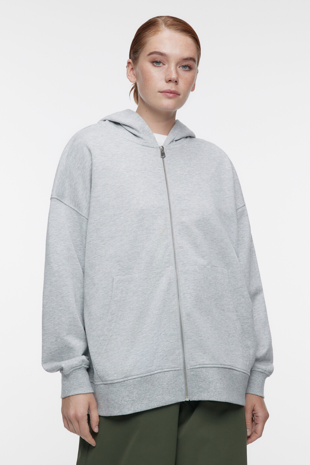 Худи oversize из футера на молнии с капюшоном - цвет серый - 2