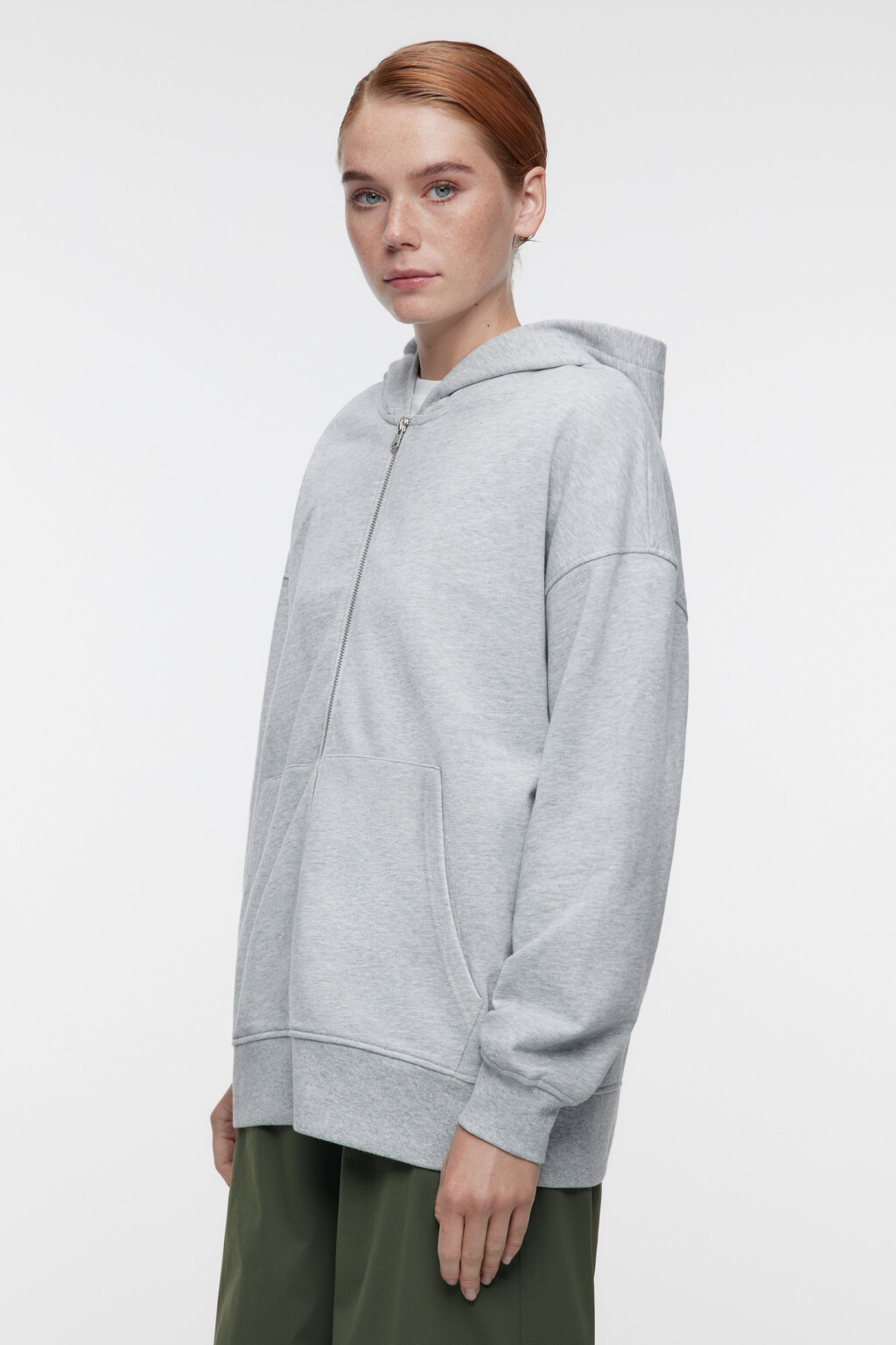 Худи oversize из футера на молнии с капюшоном - цвет серый - 3