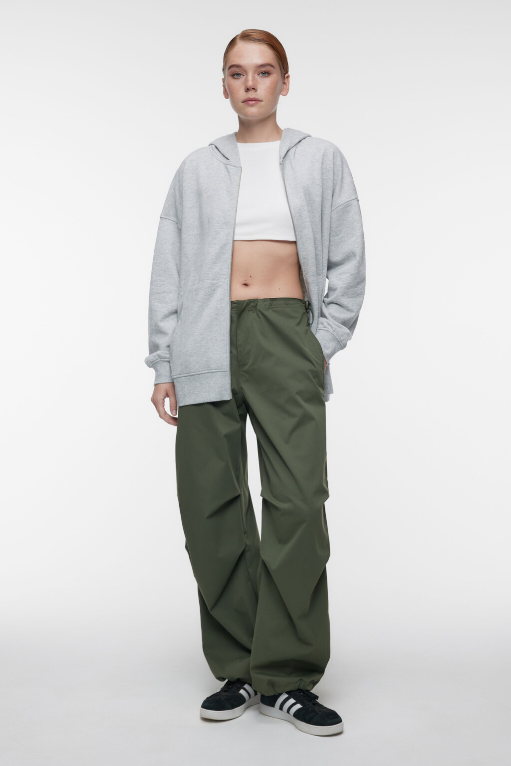 Худи oversize из футера на молнии с капюшоном - цвет серый - 1