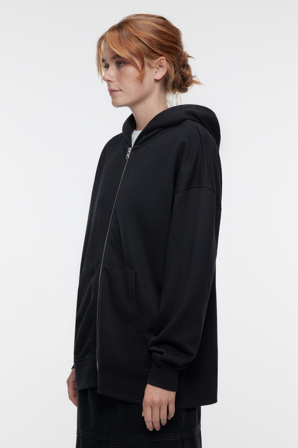 Худи oversize из футера на молнии с капюшоном - цвет черный - 2