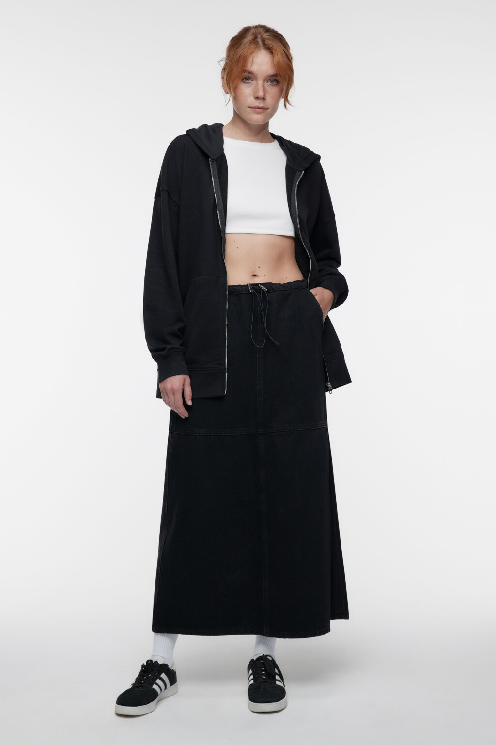 Худи oversize из футера на молнии с капюшоном - цвет черный - 4