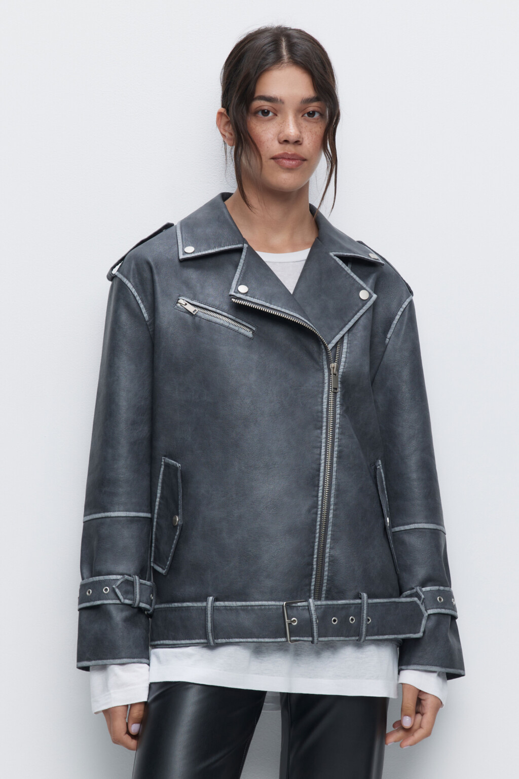 Куртка-косуха oversize с состаренным эффектом - цвет серый - 2