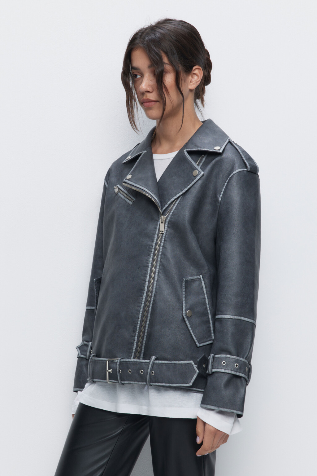 Куртка-косуха oversize с состаренным эффектом - цвет серый - 3