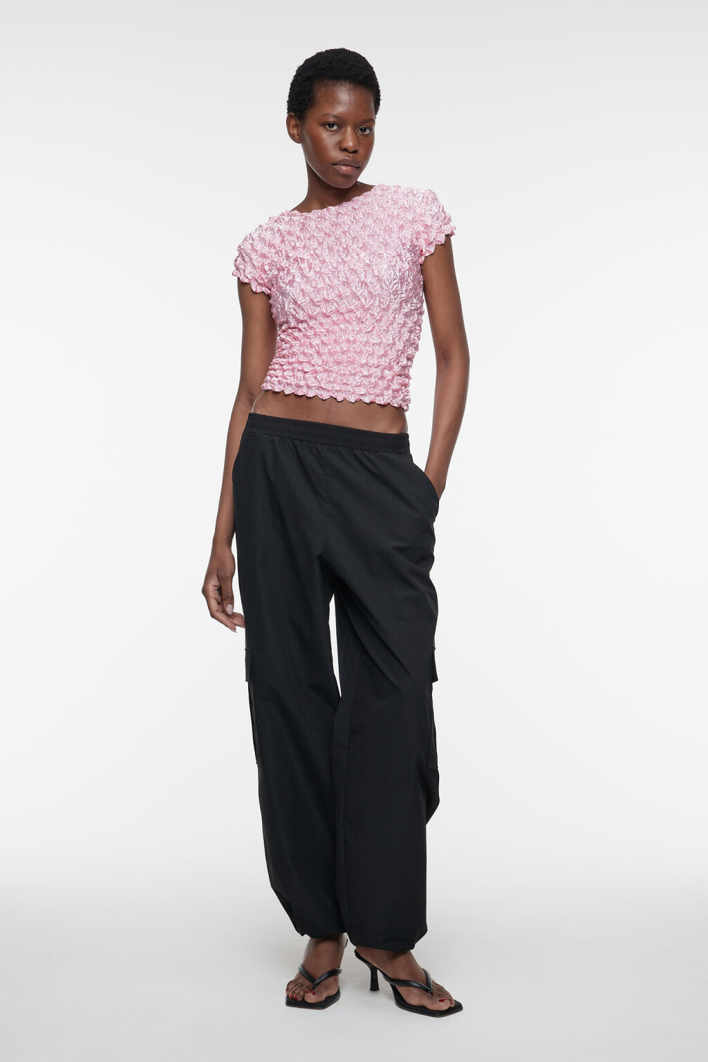 Топ-футболка объемный блестящий из эластичной ткани - цвет розовый - 5