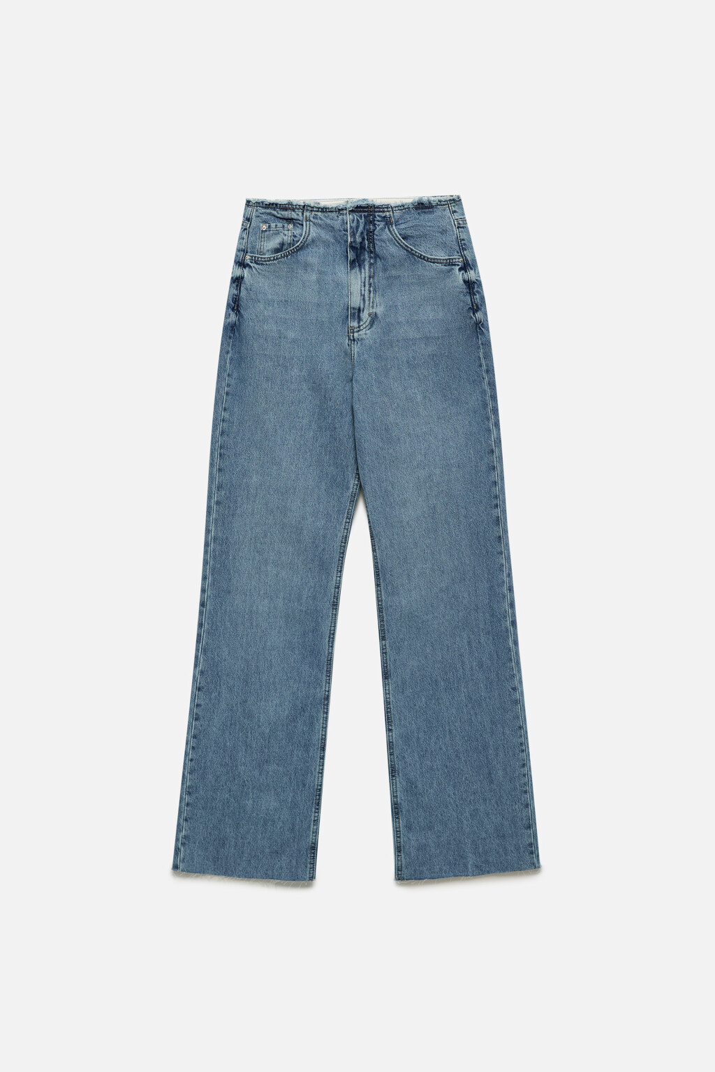 Джинсы широкие рваные с обрезанным поясом - цвет голубой - 8