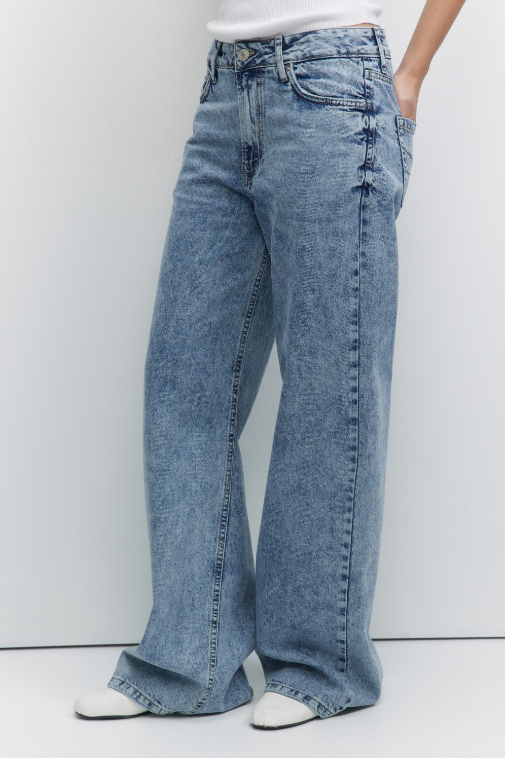 Джинсы wide широкие со средней посадкой - цвет голубой - 3