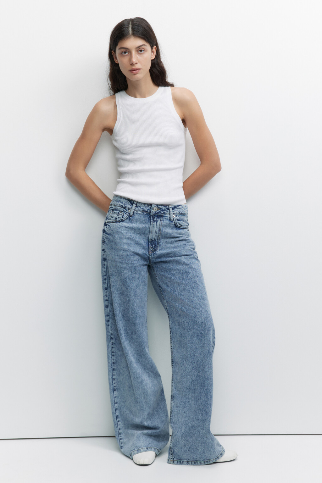 Джинсы wide широкие со средней посадкой - цвет голубой - 1