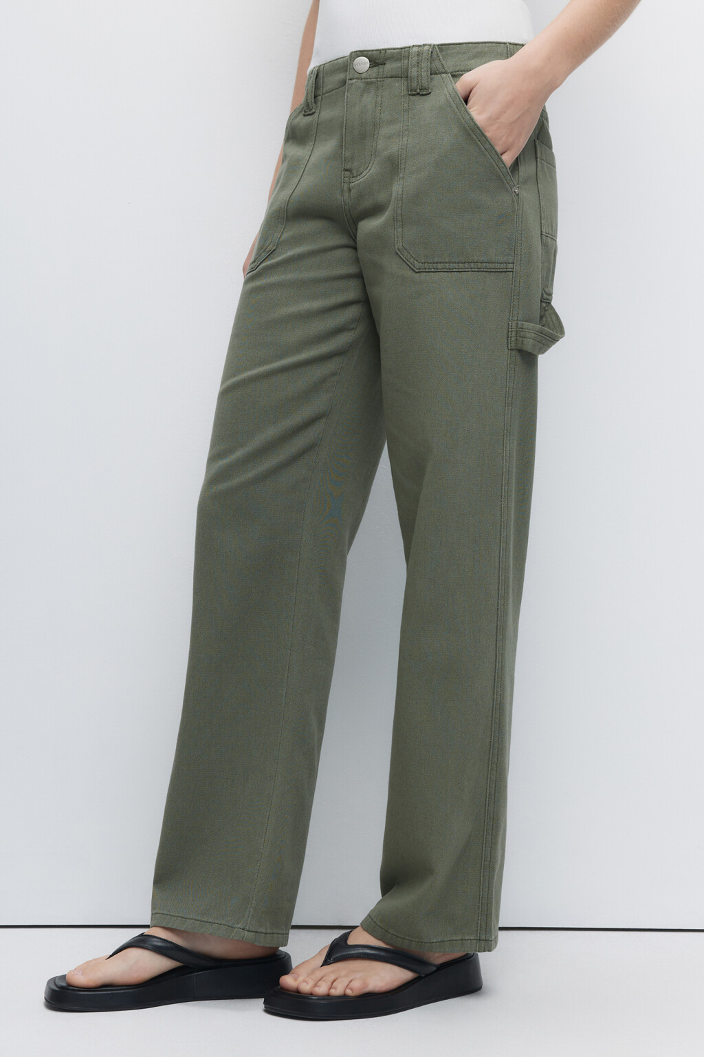 Джинсы carpenter широкие с накладными карманами - цвет зеленый - 2