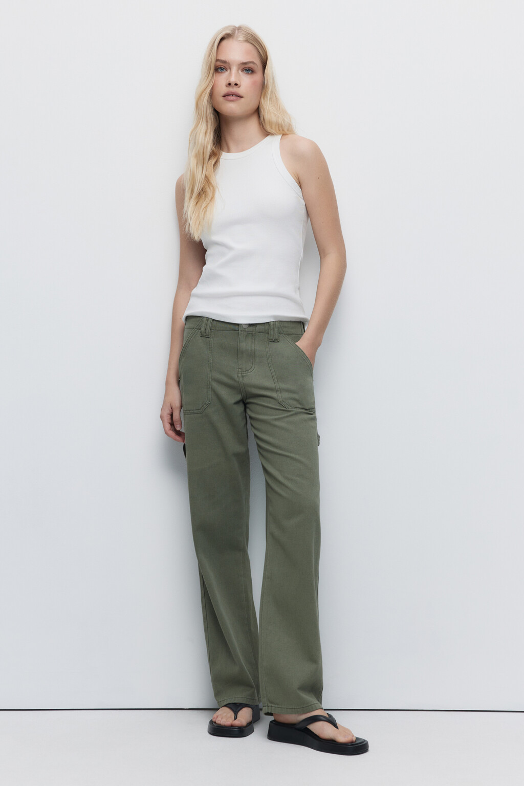 Джинсы carpenter широкие с накладными карманами - цвет зеленый - 4