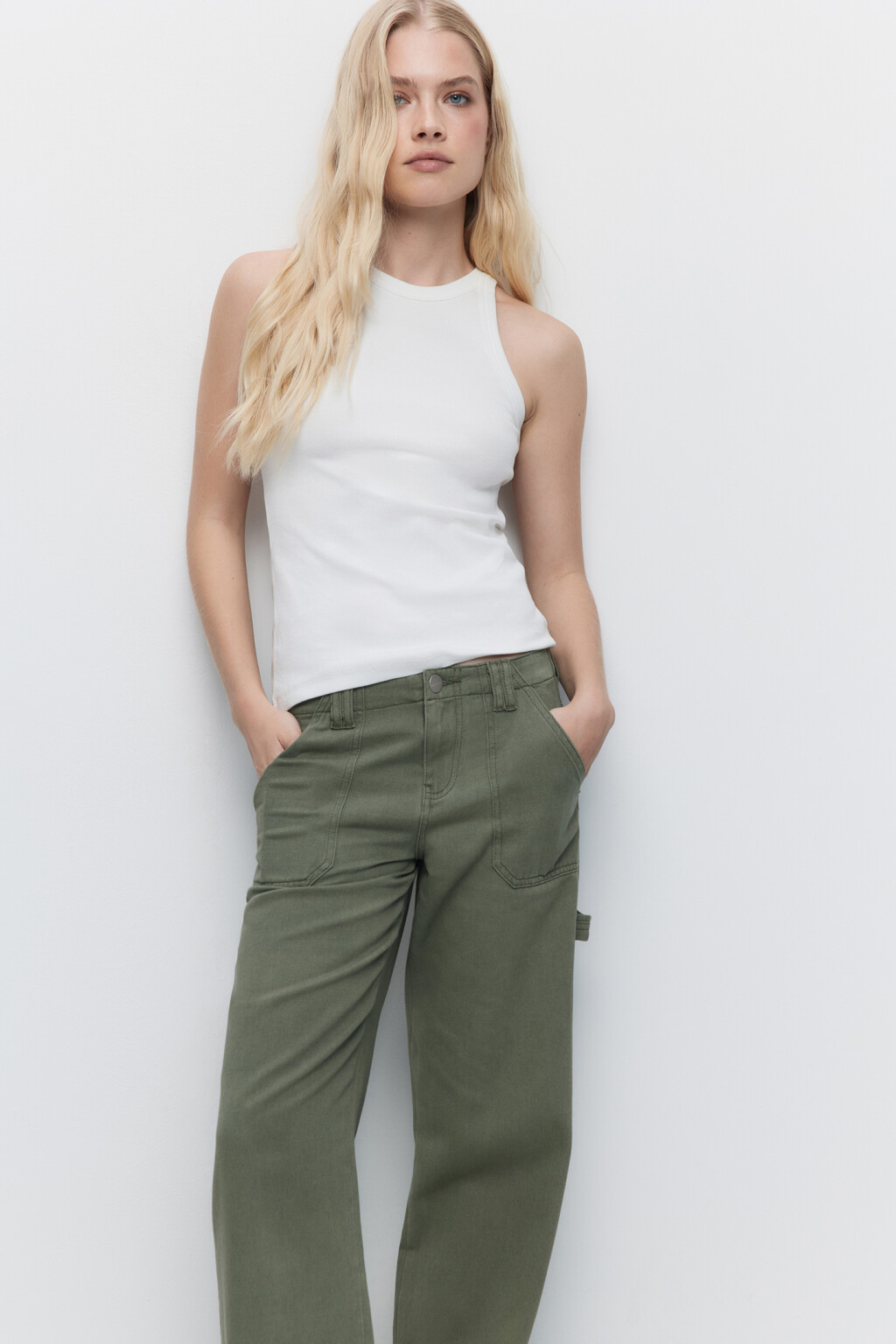 Джинсы carpenter широкие с накладными карманами - цвет зеленый - 5