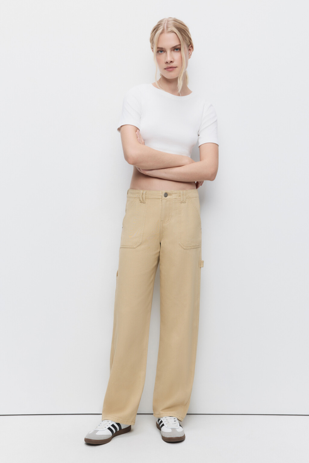 Джинсы carpenter широкие с накладными карманами - цвет бежевый - 4