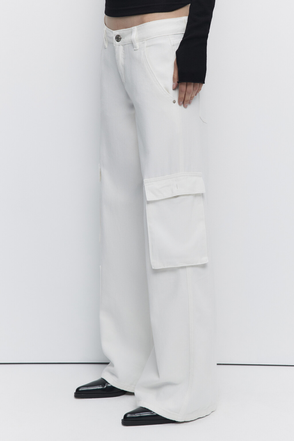 Джинсы карго широкие с низкой посадкой - цвет белый - 4