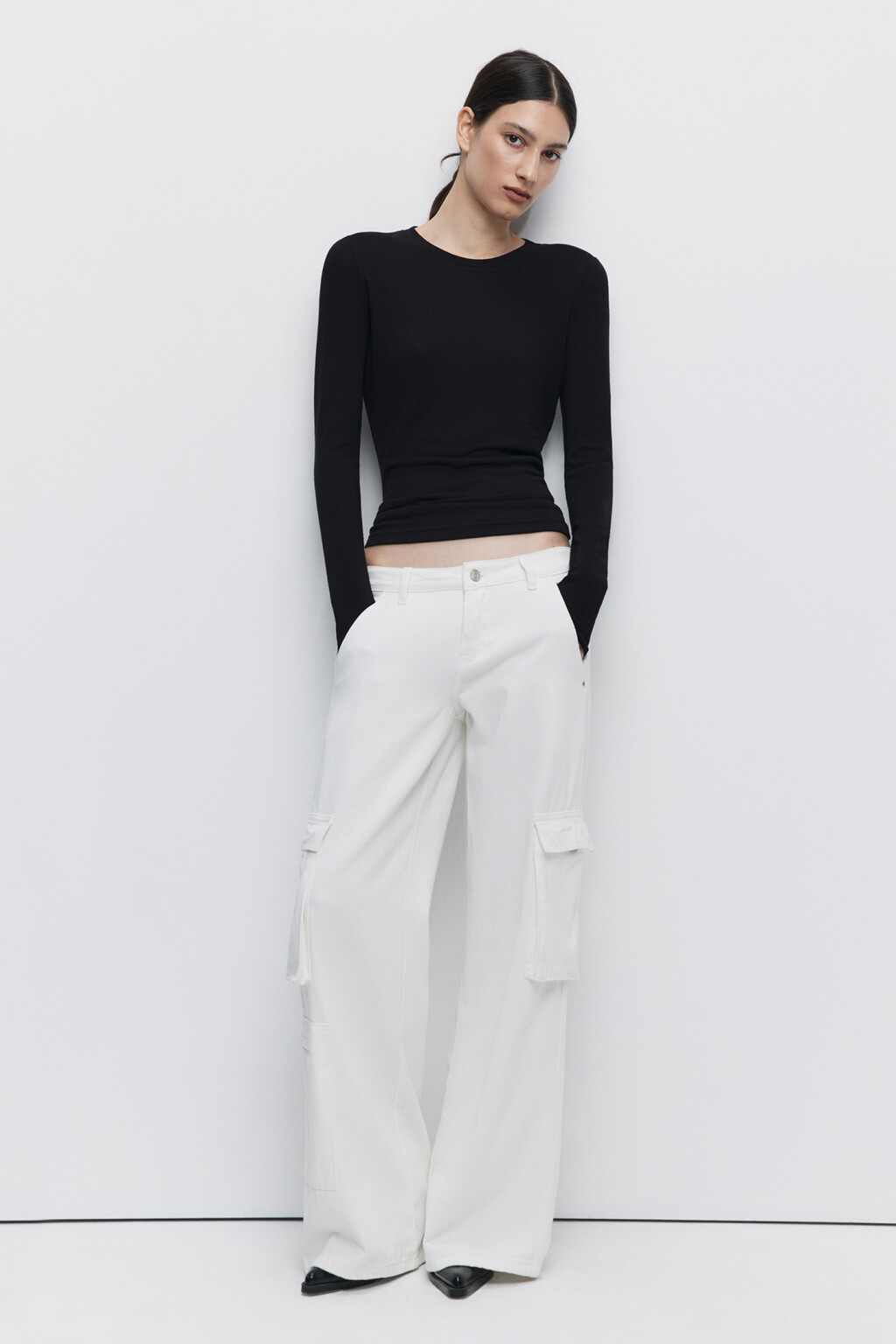 Джинсы карго широкие с низкой посадкой - цвет белый - 2