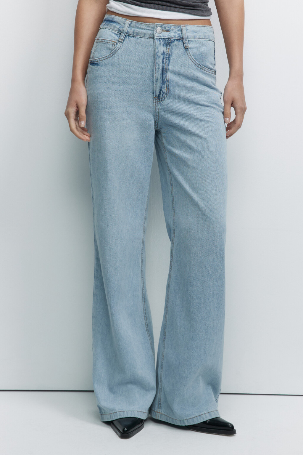 Джинсы wide широкие с заниженной посадкой - цвет голубой - 1